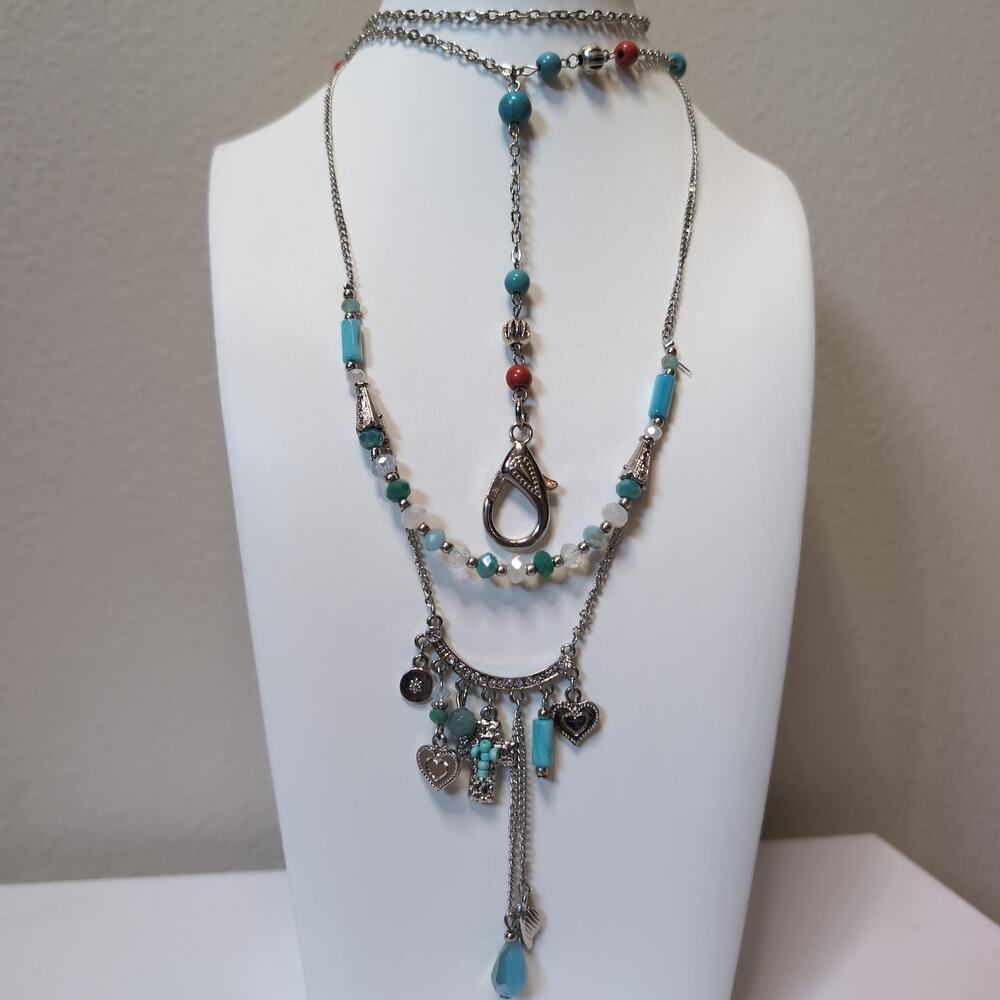 Layered Beaded Charm Necklace Set Western